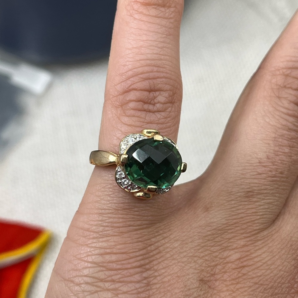 ✨ Vintage 925 Gold Overlay Green Gemstone Ring Size 4.75 - Picture 12 of 17